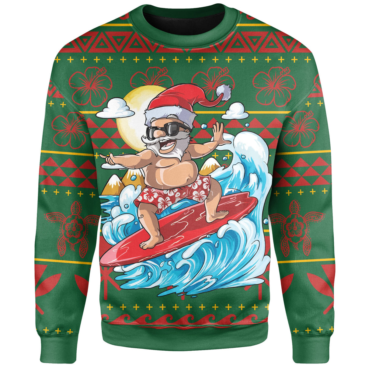 Hawaii Christmas Santa Surf Polynesian Sweatshirt - Polynesian Pride