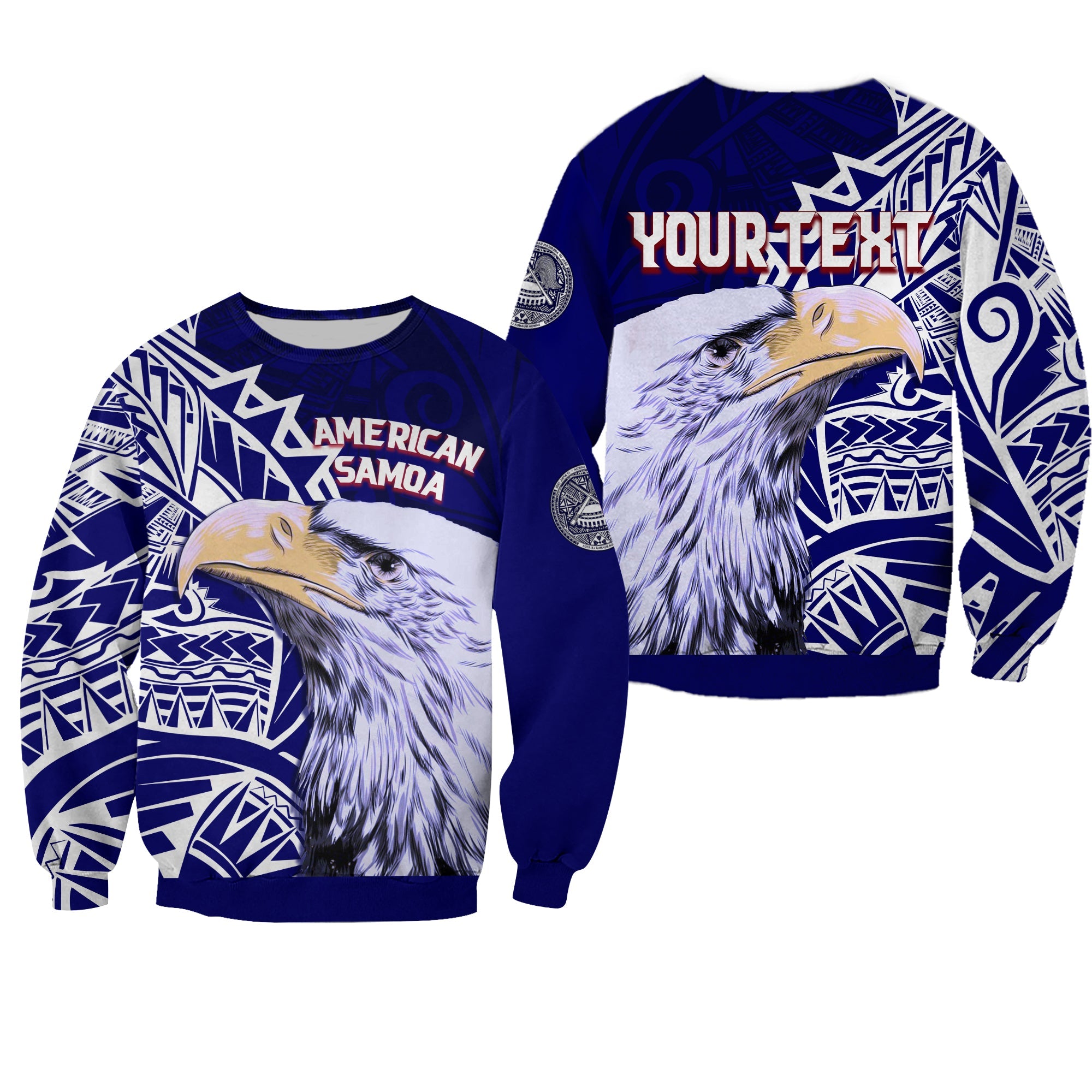 American Samoa Personalised Sweatshirt Bald Eagle LT7 Unisex Blue - Polynesian Pride