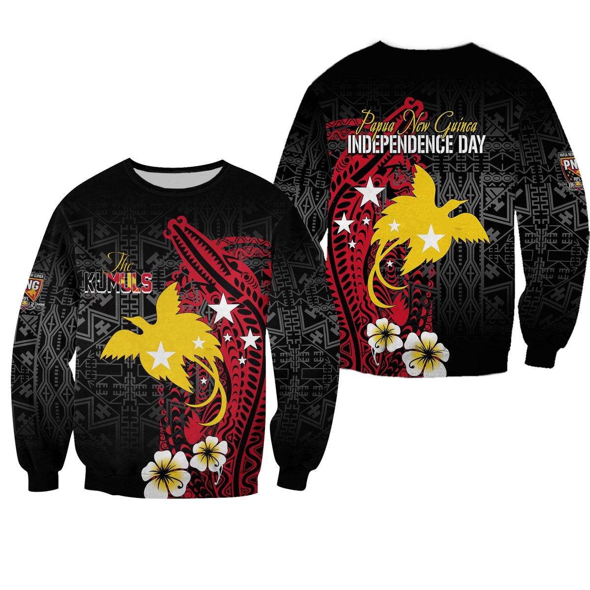 Papua New Guinea Independence Sweatshirt PNG Kumuls - Tribal Crocodile LT7 Unisex Black - Polynesian Pride