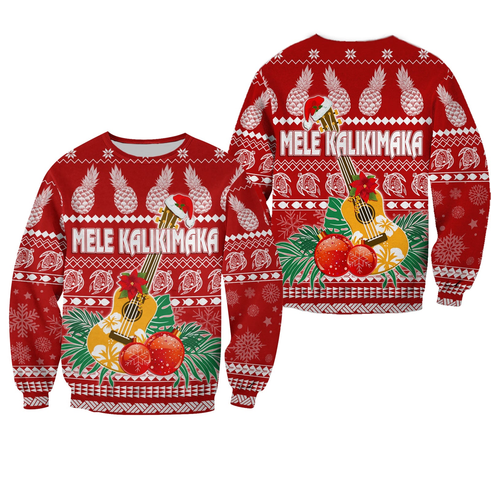 Hawaii Christmas Sweatshirt Mele Kalikimaka - Ukulele LT7 Unisex Red - Polynesian Pride
