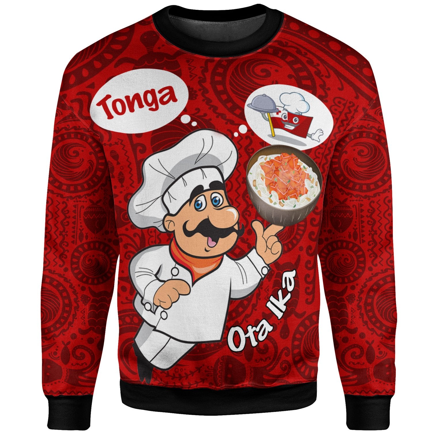 Tonga Sweater - Coconut Dishes Unisex Red - Polynesian Pride