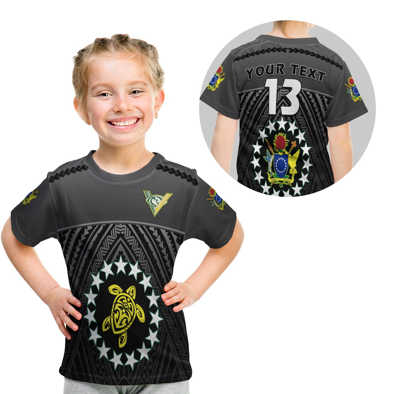 (Custom Personalised) The Kuki'S T Shirt Kid Cook Islands Rugby Black - Custom Text And Number LT13 Youth XL Size14 - Polynesian Pride