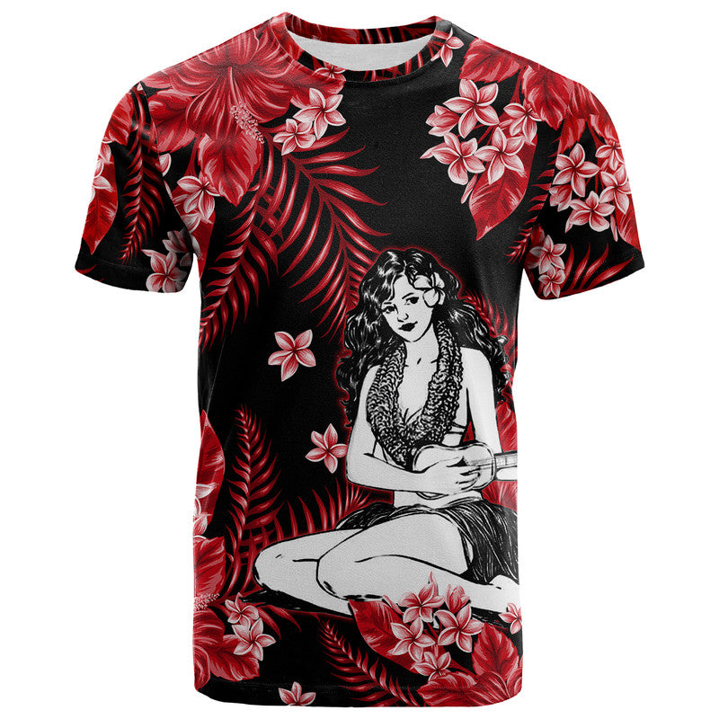 Hawaii Summer Colorful Hula Girl T Shirt Red LT6 Red - Polynesian Pride