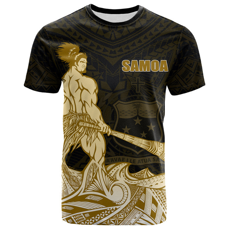 Custom Samoa Warrior T Shirt Polynesian No.3 LT6 Gold - Polynesian Pride