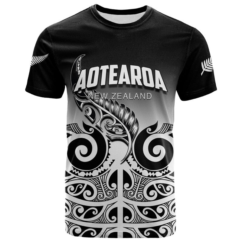 Custom New Zealand Rugby T Shirt Maori Fern Black style LT6 Black - Polynesian Pride