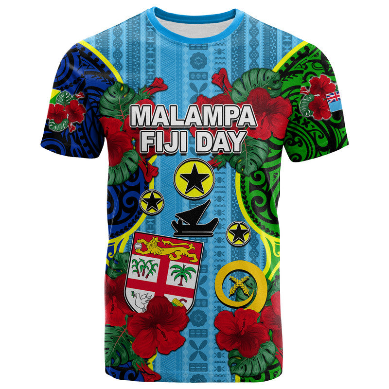 Malampa Fiji Day Hibiscus T Shirt Style LT6 Blue - Polynesian Pride