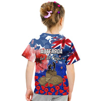 New Zealand ANZAC Day T Shirt Grunge Aotearoa Flag and Red Poppy LT9 - Polynesian Pride