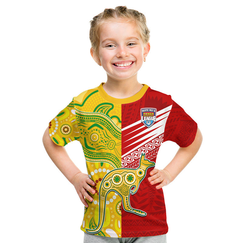 Australia Kangaroos and Mate Maa Tonga Kid T Shirt LT9 Youth XL Size14 - Polynesian Pride