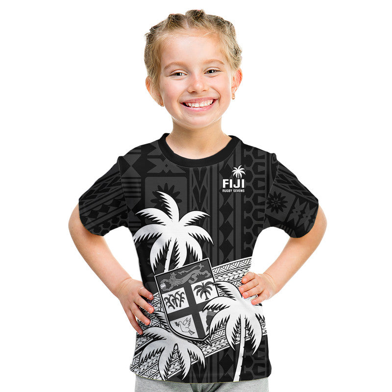 Fiji Rugby Sevens Kid T Shirt Tapa Palm Tree and Fijian Coat of Arms LT9 Youth XL Size14 - Polynesian Pride