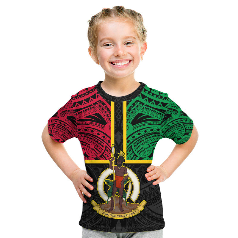 (Custom Personalised) Vanuatu Kid T Shirt Tribal Vanuatu Coat Of Arms Flag Style LT9 - Polynesian Pride