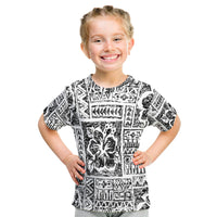 Fiji Tribal Black T Shirt Triple Hibiscus Tapa Style LT9 Kid White - Polynesian Pride