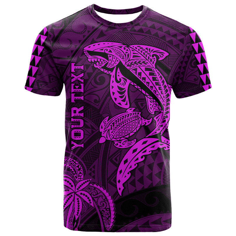 Custom Hawaii T Shirt Shark and Turtle Mix Kakau Purple LT9 Purple - Polynesian Pride