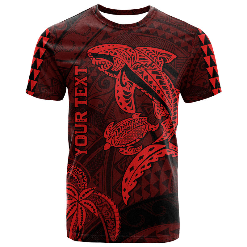 Custom Hawaii T Shirt Shark and Turtle Mix Kakau Red LT9 Red - Polynesian Pride