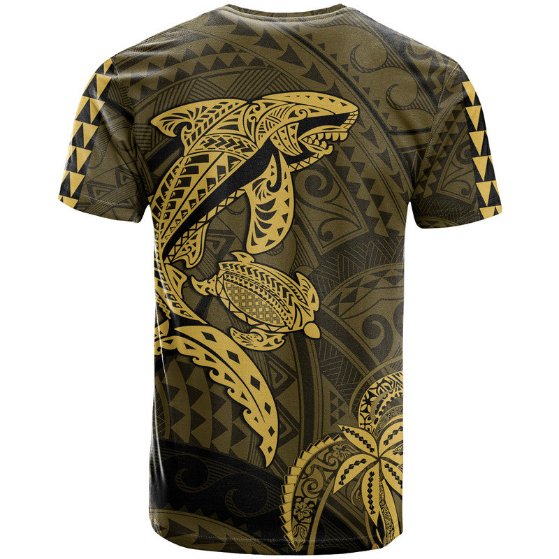 Hawaii T Shirt Shark and Turtle Mix Kakau Gold LT9 - Polynesian Pride