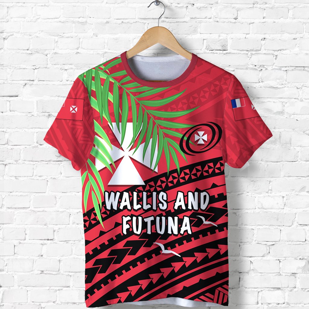 Wallis and Futuna Rugby T Shirt Coconut Leaves Unisex Red - Polynesian Pride