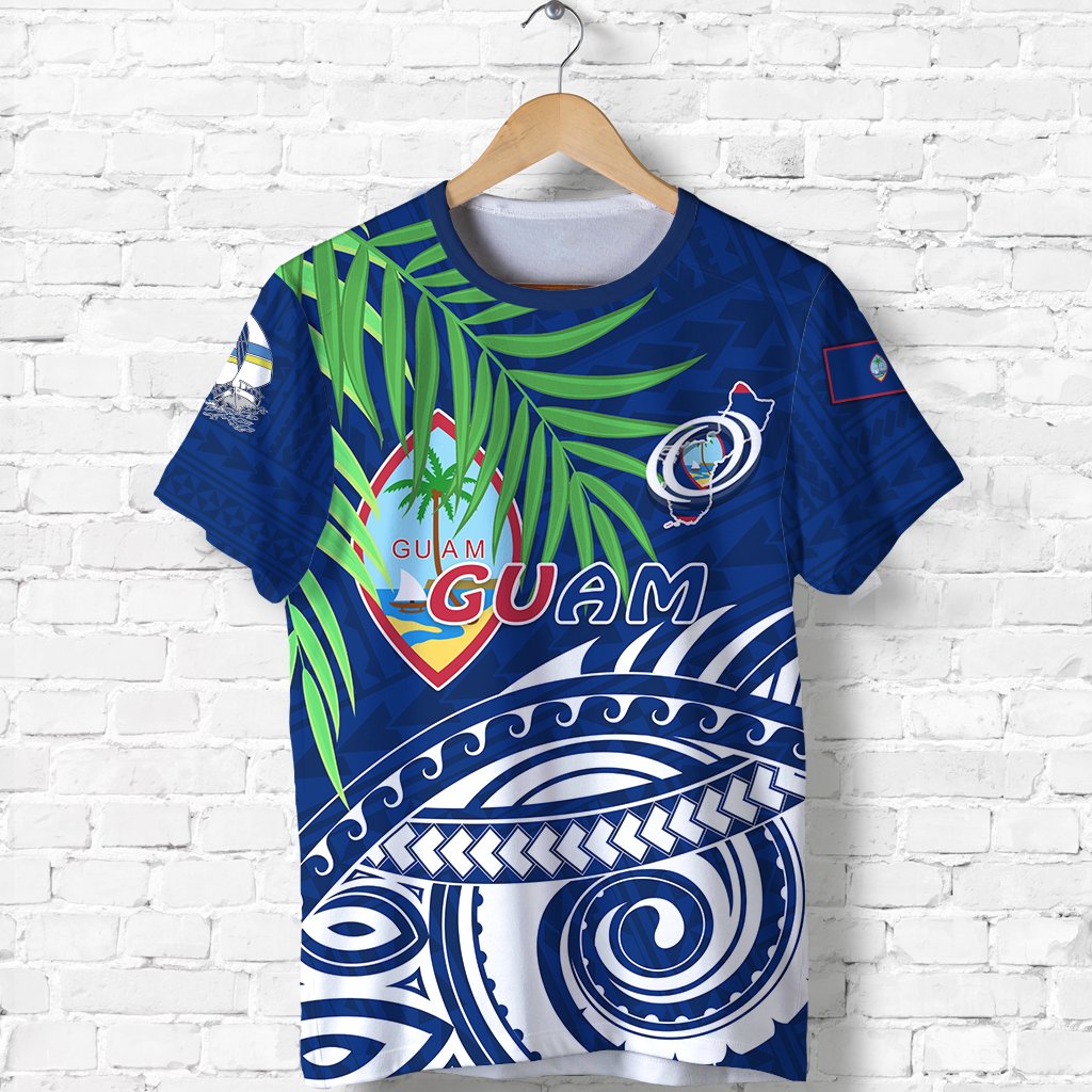 Guam Rugby T Shirt Coconut Leaves Unisex Blue - Polynesian Pride