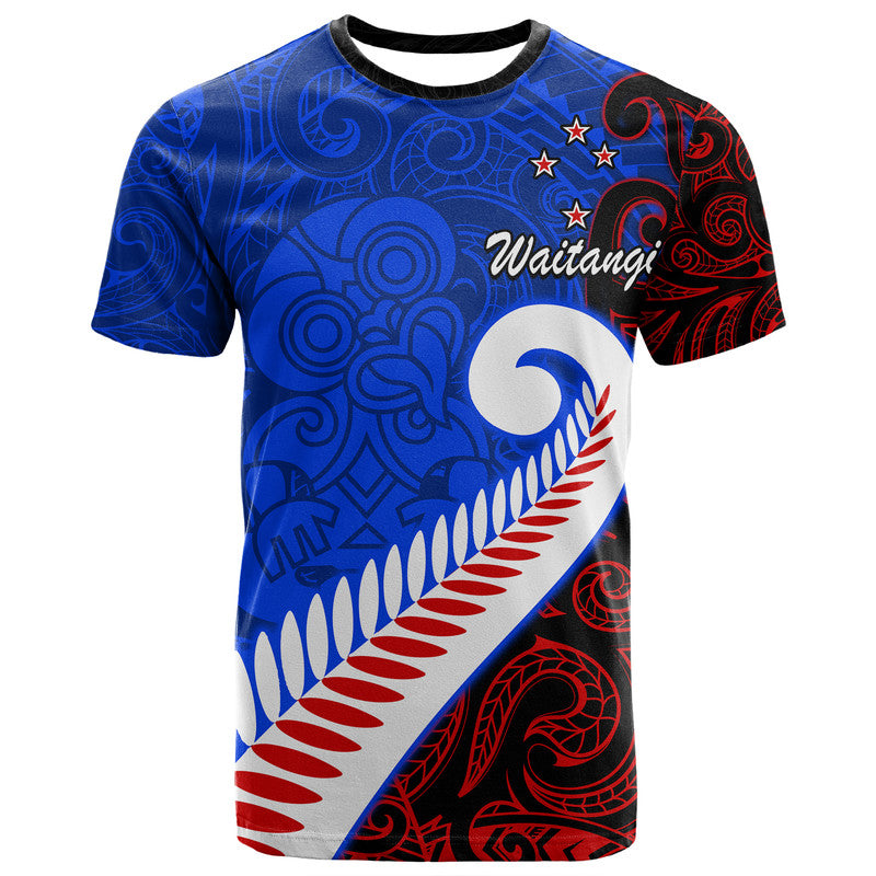 Custom Waitangi Day T Shirt Aotearoa Hei Tiki Silver Fern LT9 Blue - Polynesian Pride