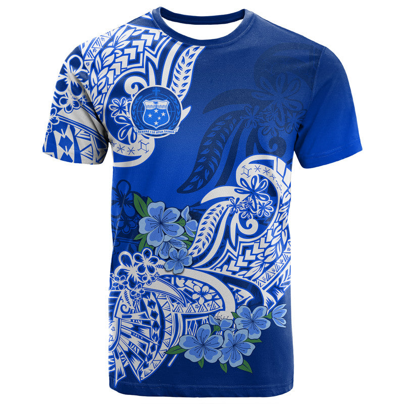 Custom Polynesian Samoa Floral Tribal T Shirt LT9 Blue - Polynesian Pride