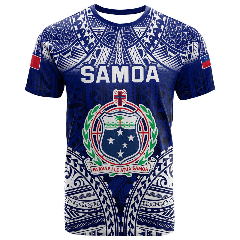 Samoa Coat Of Arms T Shirt Polynesian Pattern LT9 Blue - Polynesian Pride