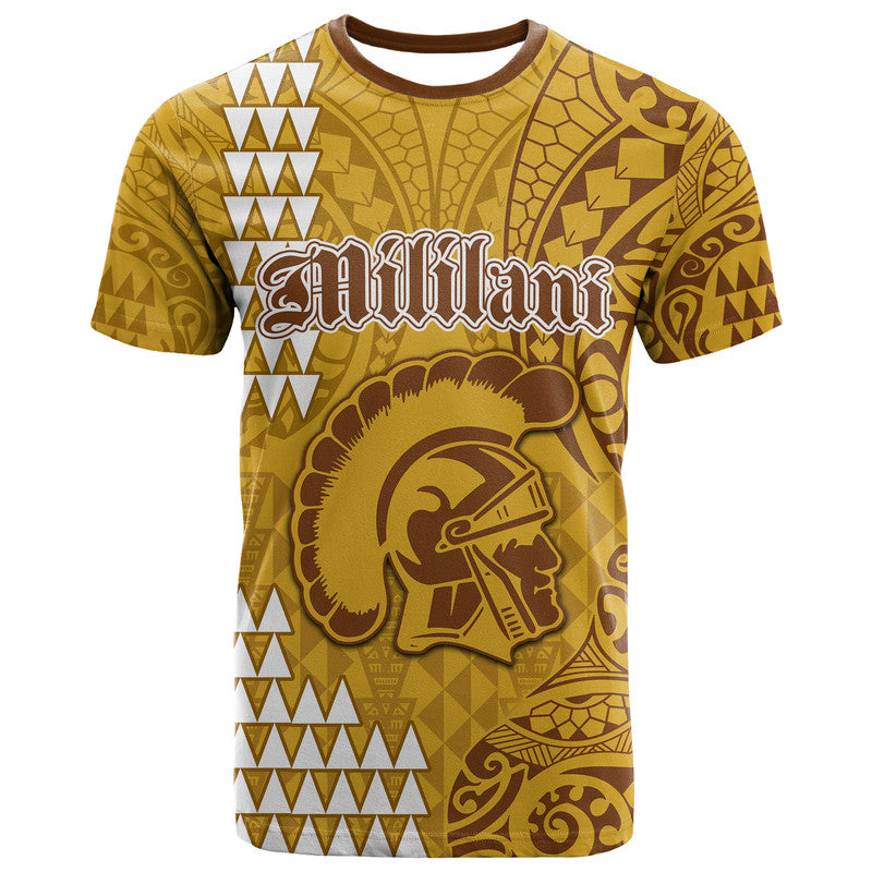 Custom Hawaii Mililani High School T Shirt Tribal Kakau LT9 Yellow - Polynesian Pride