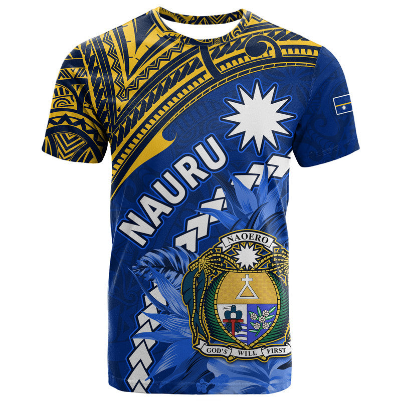 Nauru Coat of Arms T Shirt Polynesian With Frigatebird LT9 Blue - Polynesian Pride