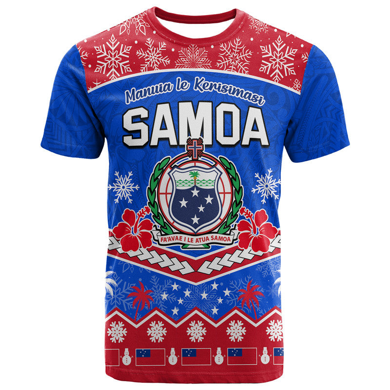 Custom Samoa Tribal Polynesian Christmas Vibe T Shirt LT9 Blue - Polynesian Pride