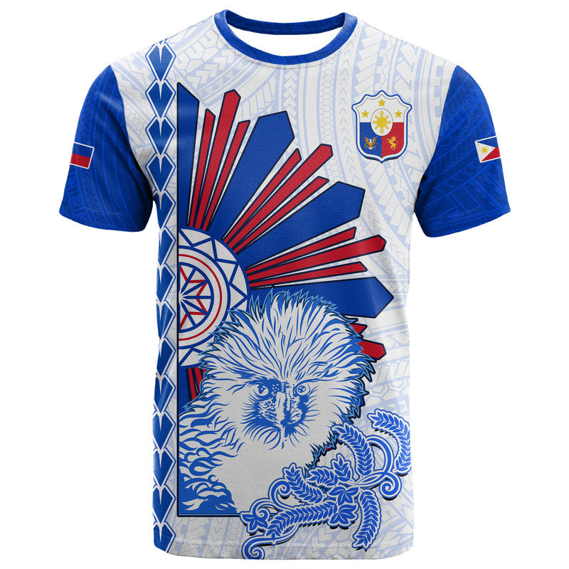 Custom Philippines Barong T Shirt Sun of Philippinas With Eagles LT9 White - Polynesian Pride