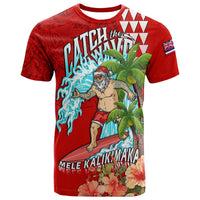 Custom Hawaii Mele Kalikimaka T Shirt Santa Claus Surfing Xmas Time LT9 Red - Polynesian Pride
