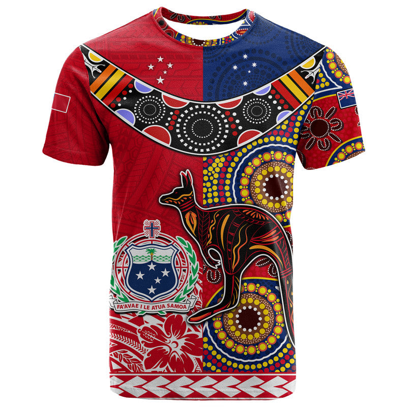 Custom Australia Aboriginal and Samoa Polynesian T Shirt Boomerang LT9 Red - Polynesian Pride
