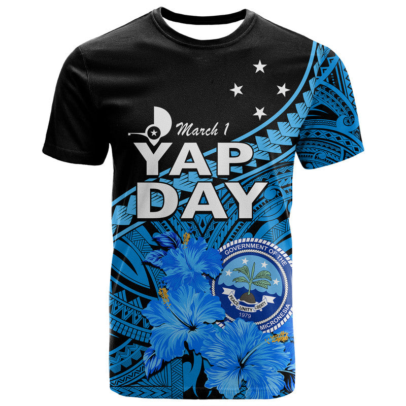 Custom Yap State Day T Shirt Yap Flag and FSM Seal LT9 Blue - Polynesian Pride