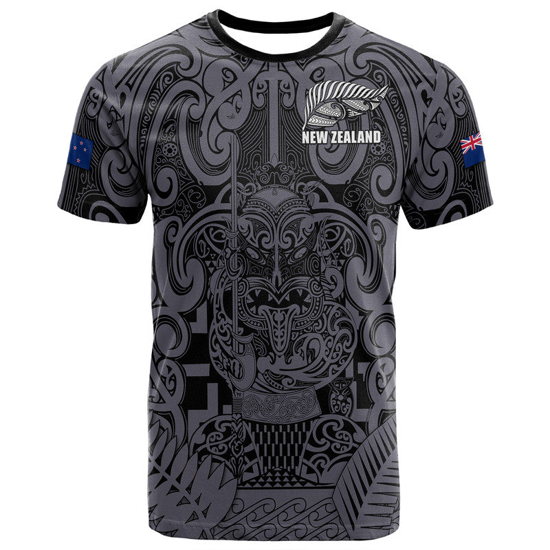 New Zealand Taiaha Maori T Shirt Minimalist Silver Fern All Black LT9 Black - Polynesian Pride