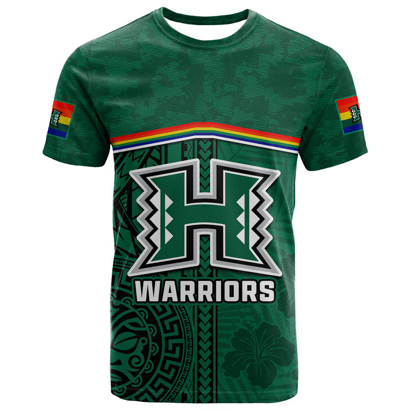 Hawaii Warriors Football T Shirt Polynesian Palm and Hibiscus LT9 Green - Polynesian Pride