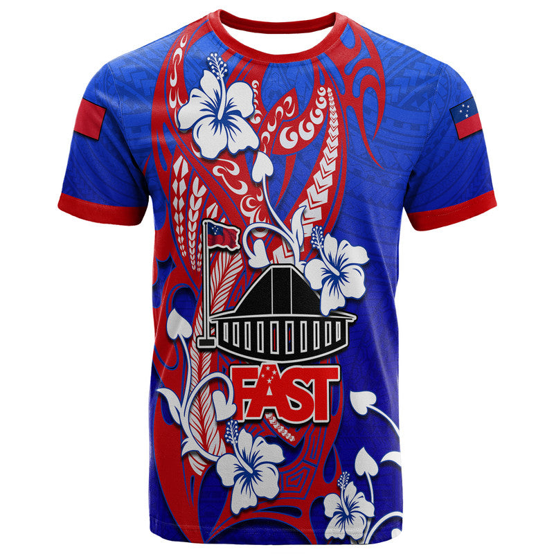 Custom Special Samoa FAST Party T Shirt Tribal Samoan Hibiscus Design LT9 Blue - Polynesian Pride