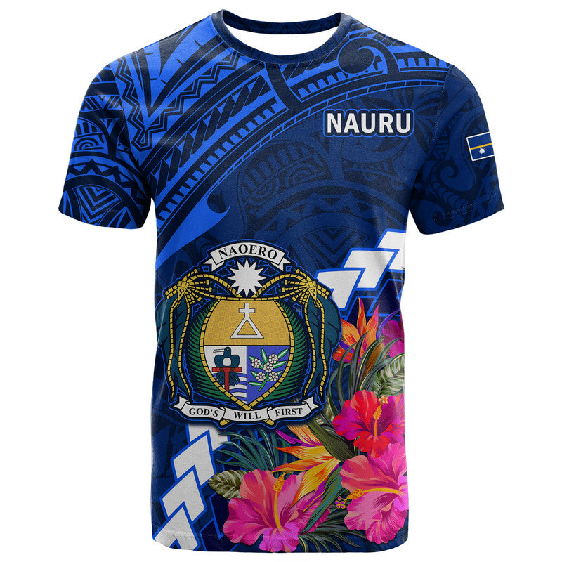 Custom Nauru Coat of Arms T Shirt Polynesian Tropical LT9 Blue - Polynesian Pride