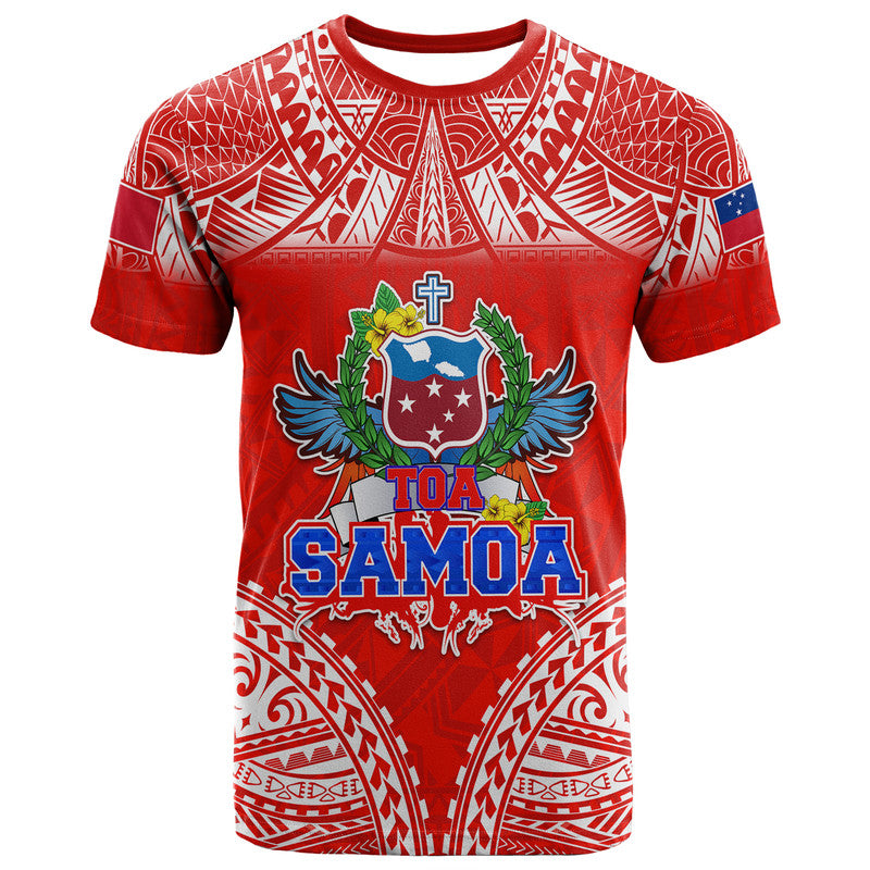 Toa Samoa Polynesian Rugby T Shirt Samoan Flag Red Color LT9 Red - Polynesian Pride