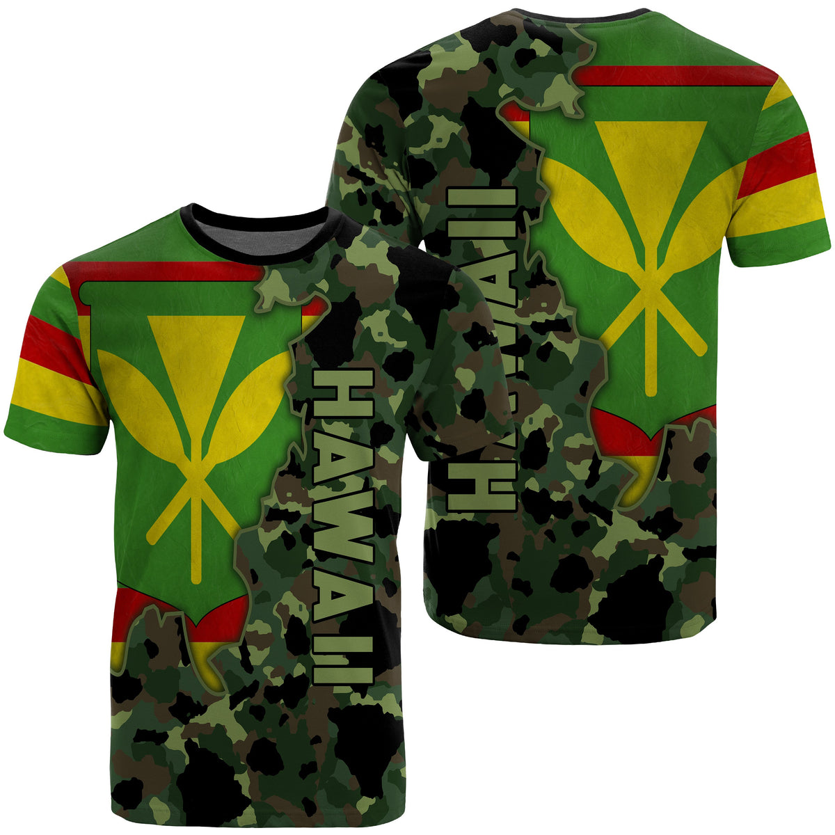 Kanaka Flag Camo Pattern T shirt Chad Style AH Unisex Green - Polynesian Pride