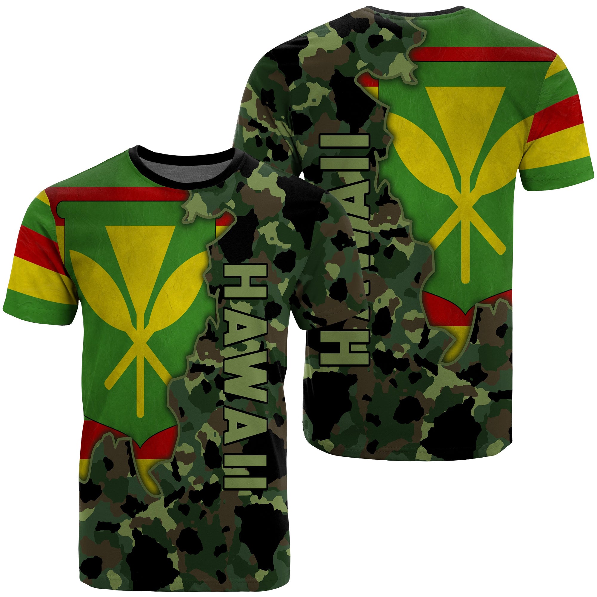 Kanaka Flag Camo Pattern T shirt Chad Style AH Unisex Green - Polynesian Pride