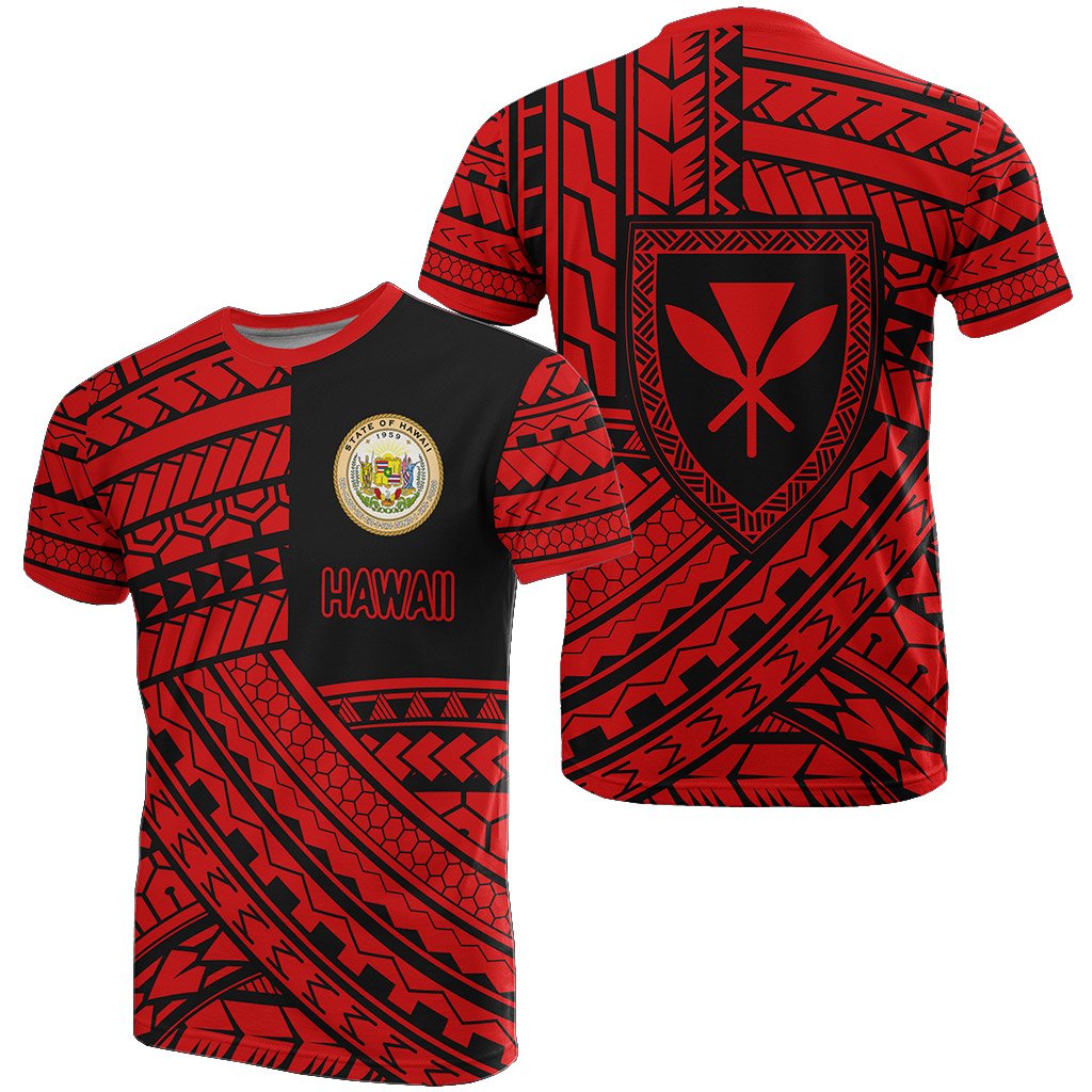 Hawaii Coat of Arms Polynesian T Shirt Red Quarter Style Unisex Red - Polynesian Pride