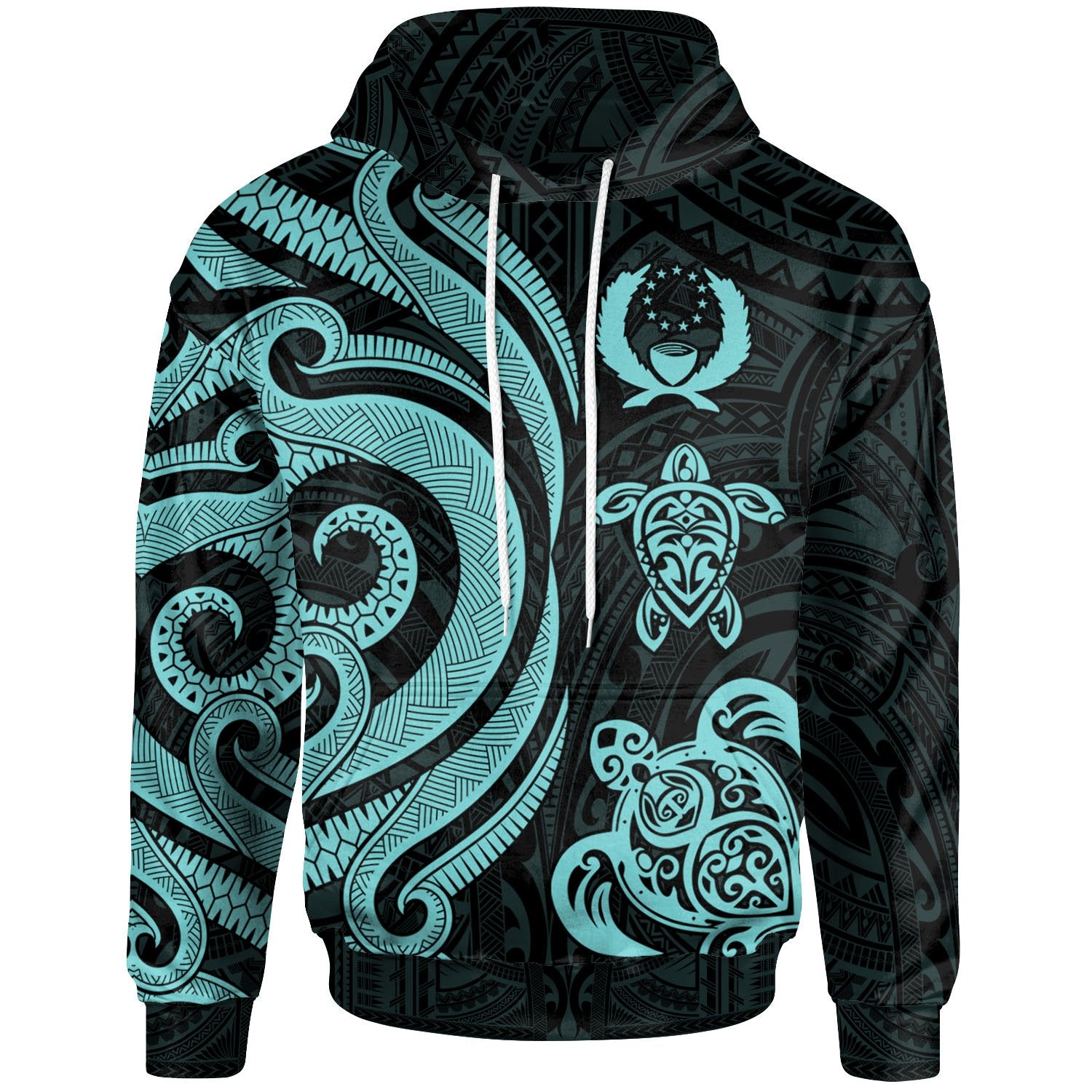 Pohnpei Polynesian Zip up Hoodie Turquoise Tentacle Turtle Unisex Turquoise - Polynesian Pride