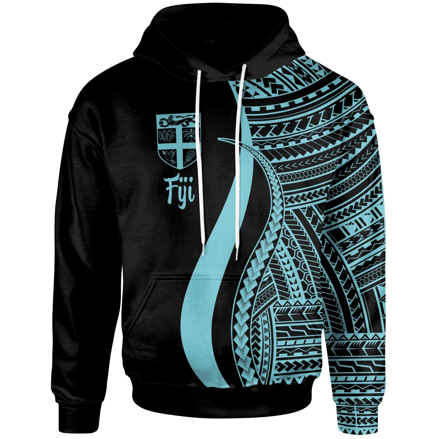 Fiji Hoodie Turquoise Tentacle Tribal Pattern Unisex Turquoise - Polynesian Pride