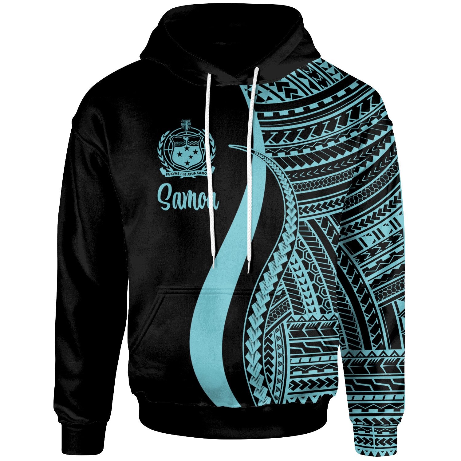 Samoa Hoodie Turquoise Tentacle Tribal Pattern Unisex Turquoise - Polynesian Pride