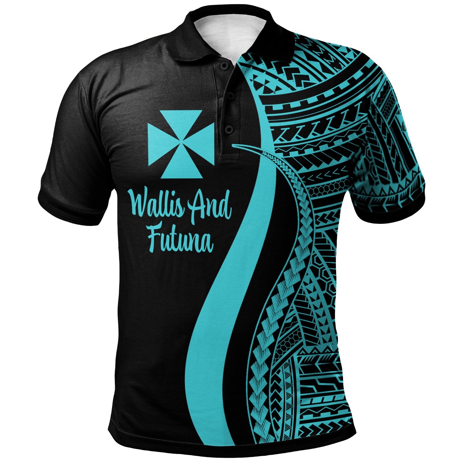 Wallis and Futuna Polo Shirt Turquoise Polynesian Tentacle Tribal Pattern Unisex White - Polynesian Pride