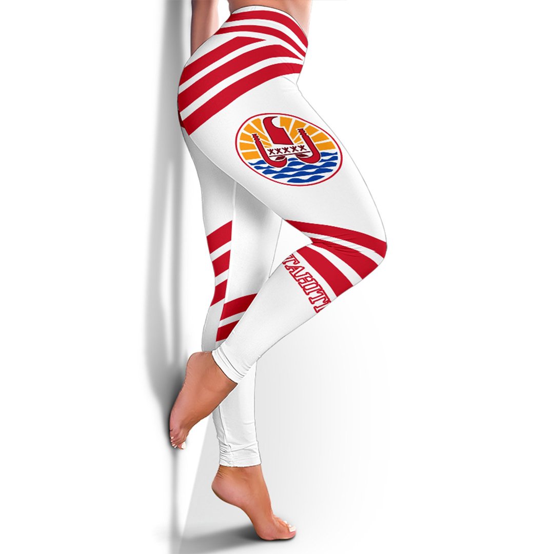 French Polynesia Tahiti Leggings - Line Style White - Polynesian Pride