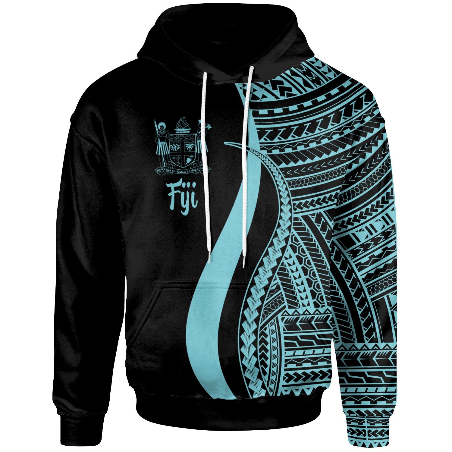 Fiji Hoodie Turquoise Tentacle Tribal Pattern Crest Unisex Turquoise - Polynesian Pride