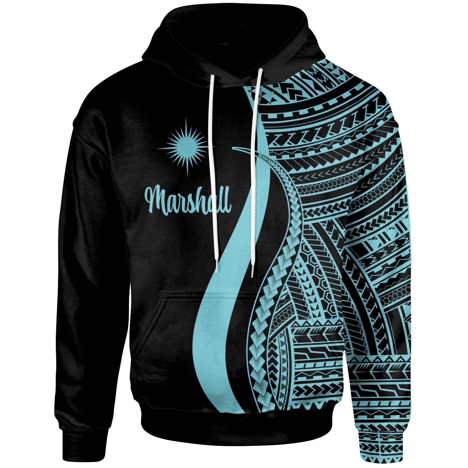 Marshall Islands Hoodie Turquoise Tentacle Tribal Pattern Unisex Turquoise - Polynesian Pride