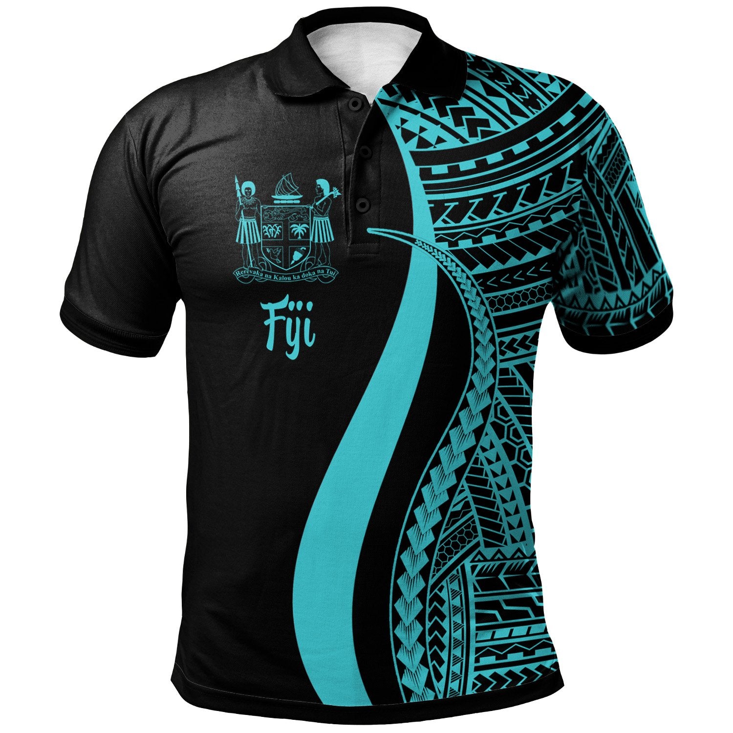 Fiji Polo Shirt Turquoise Polynesian Tentacle Tribal Pattern Crest Unisex Turquoise - Polynesian Pride