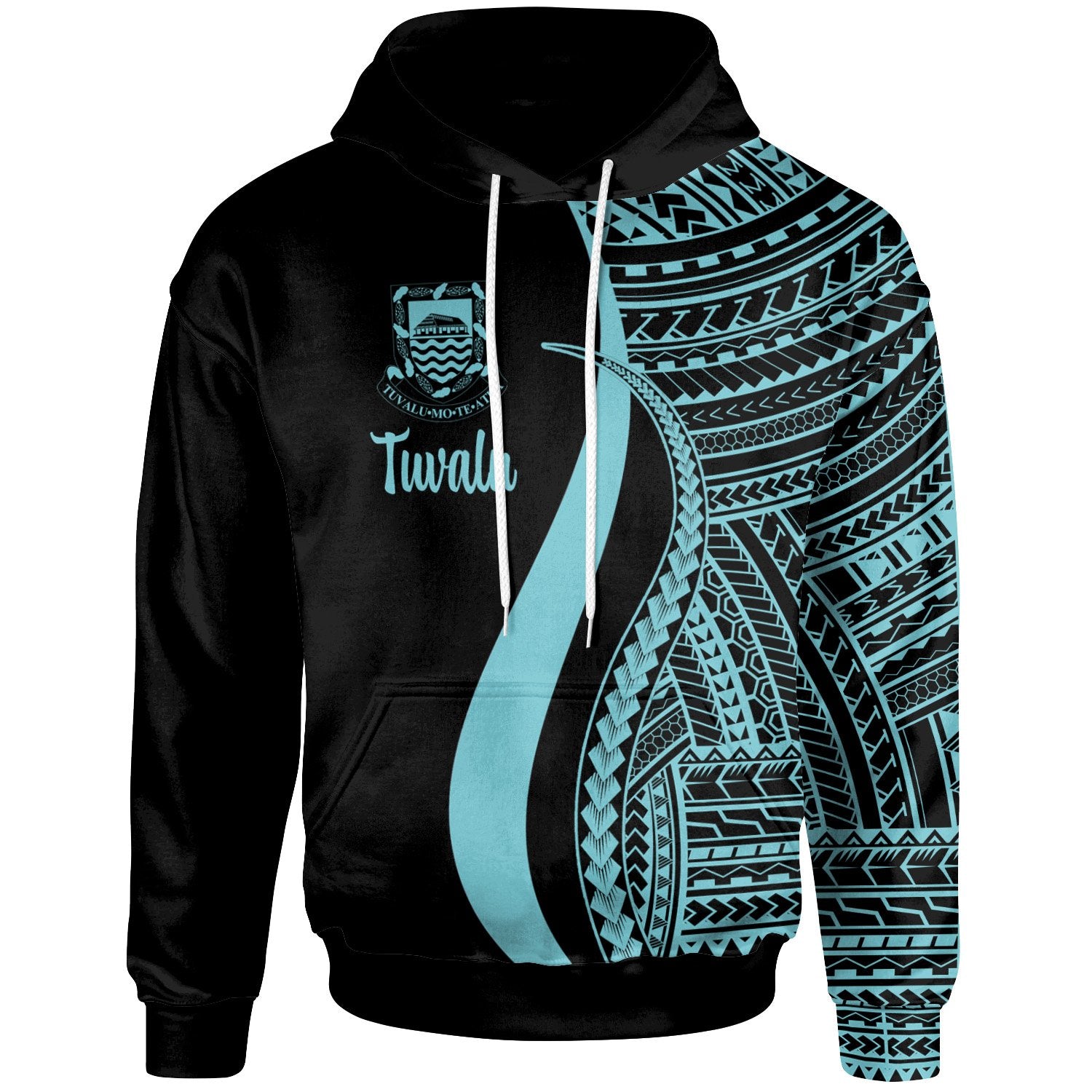 Tuvalu Hoodie Turquoise Tentacle Tribal Pattern Unisex Turquoise - Polynesian Pride