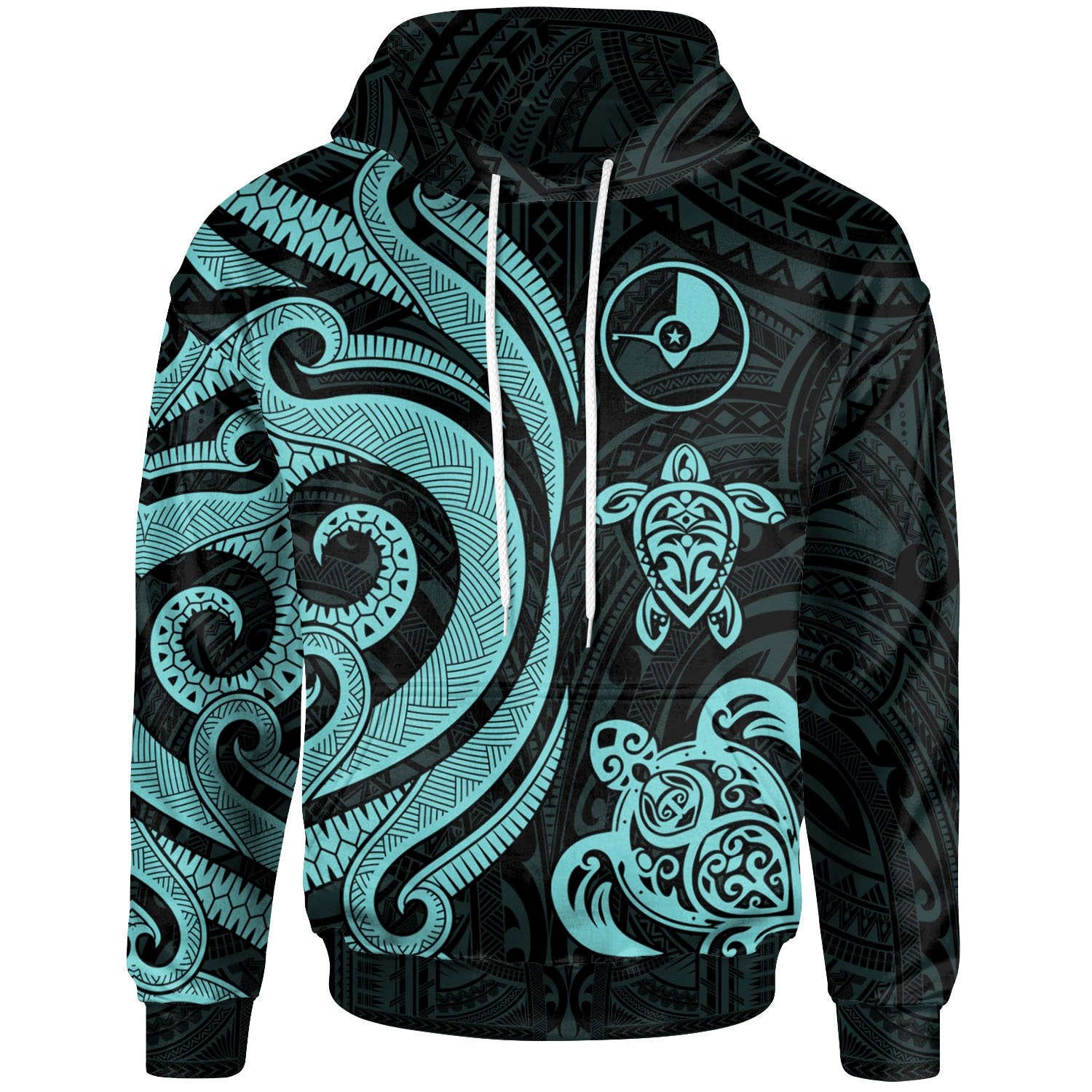 Yap Polynesian Hoodie Turquoise Tentacle Turtle Unisex Turquoise - Polynesian Pride