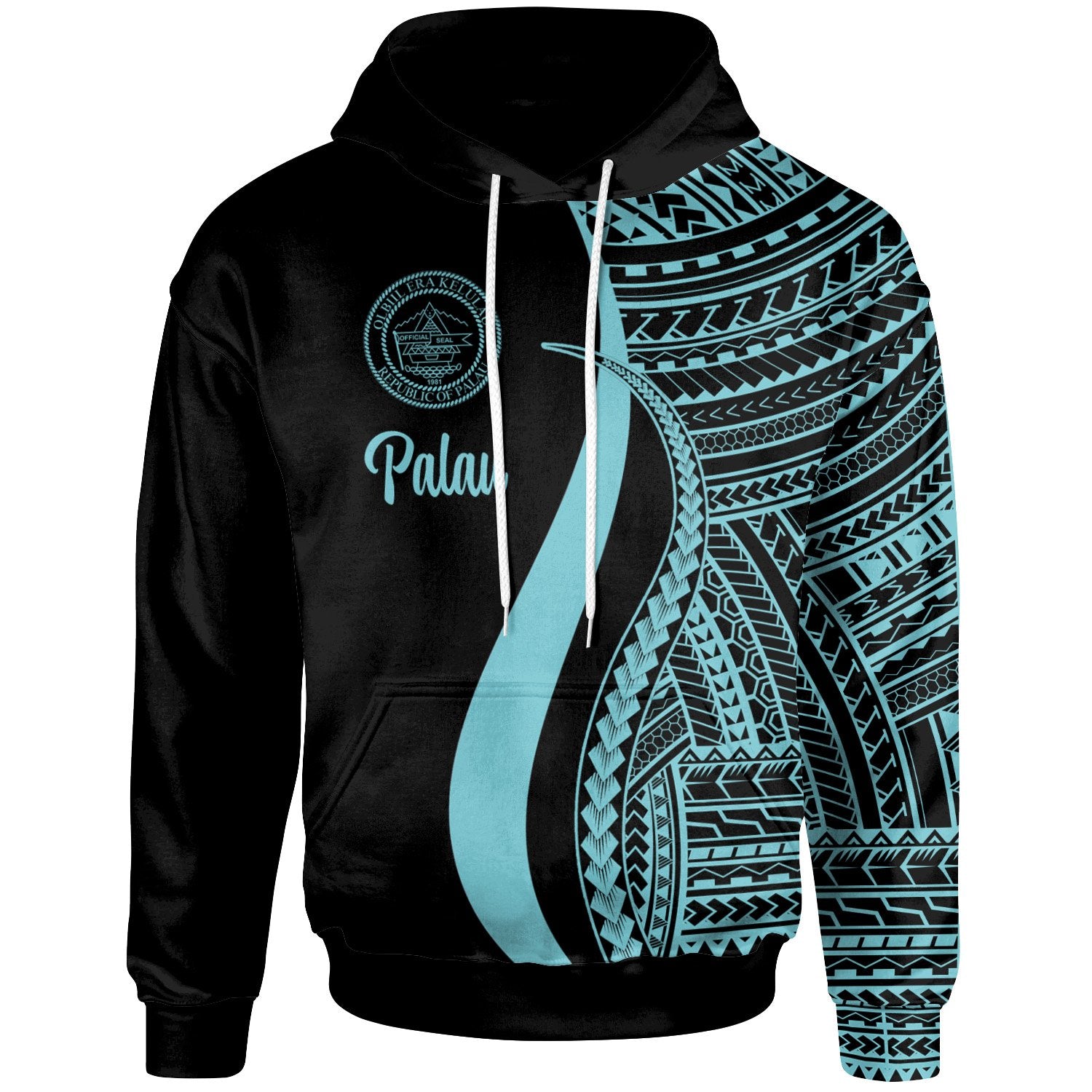 Palau Hoodie Turquoise Tentacle Tribal Pattern Unisex Turquoise - Polynesian Pride