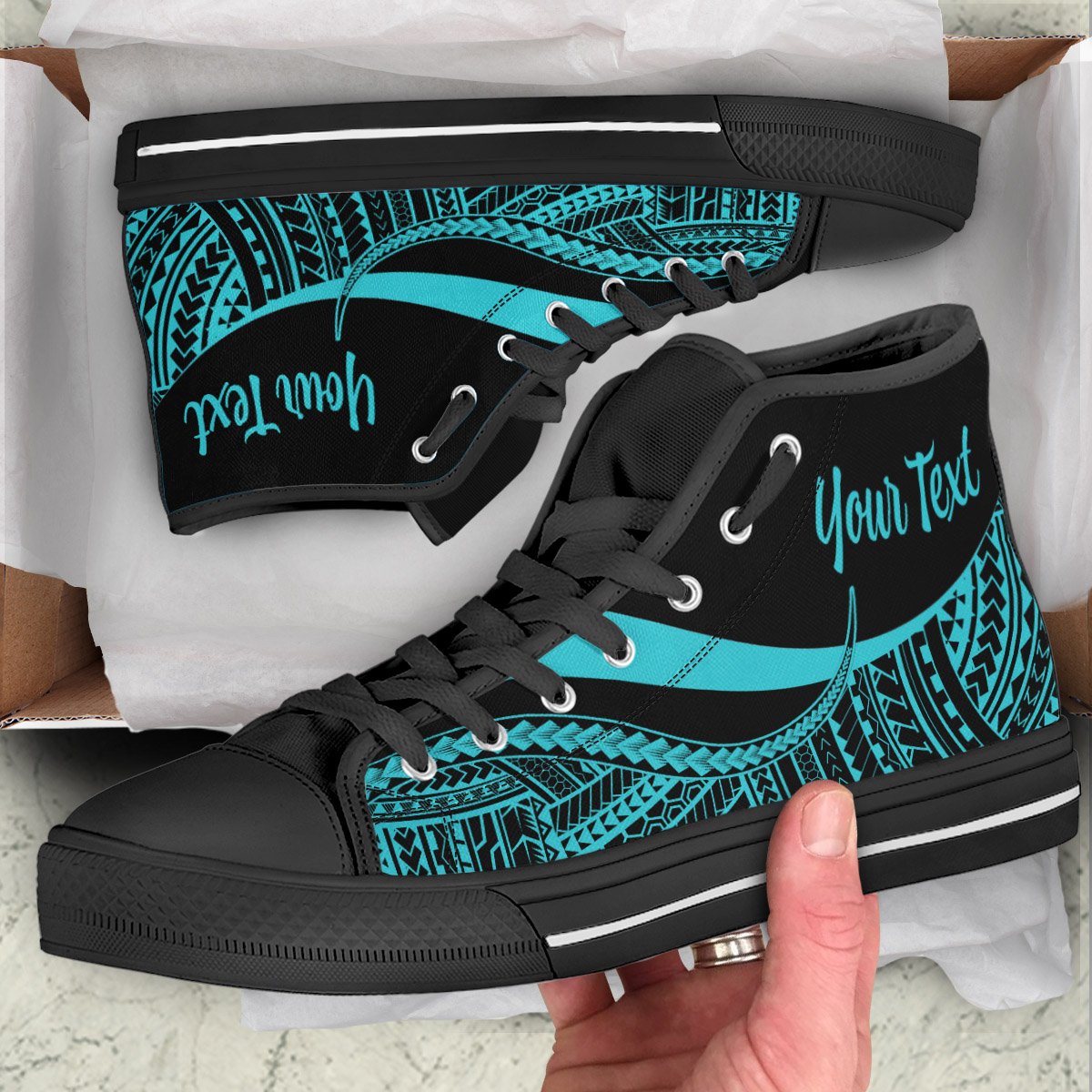 Chuuk Custom Personalised High Top Shoes Turquoise - Polynesian Tentacle Tribal Pattern Unisex Black - Polynesian Pride